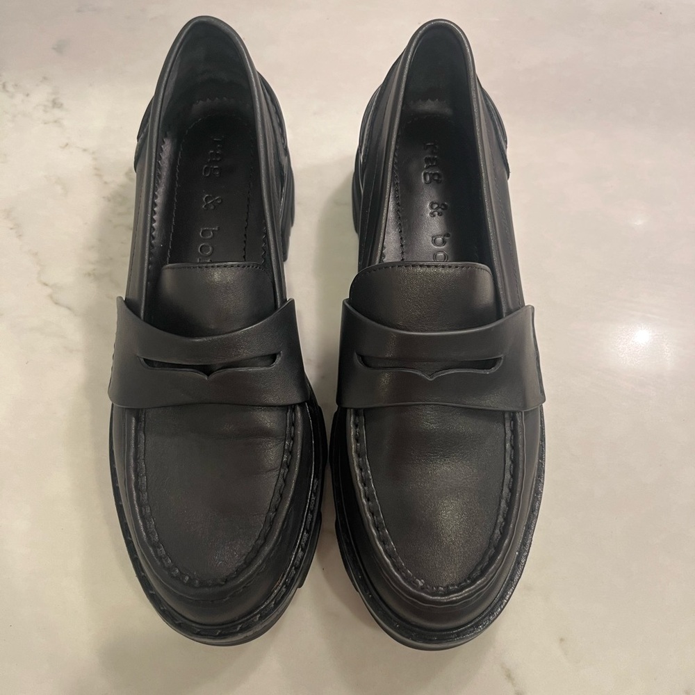 rag & bone Black Leather Penny Loafers
